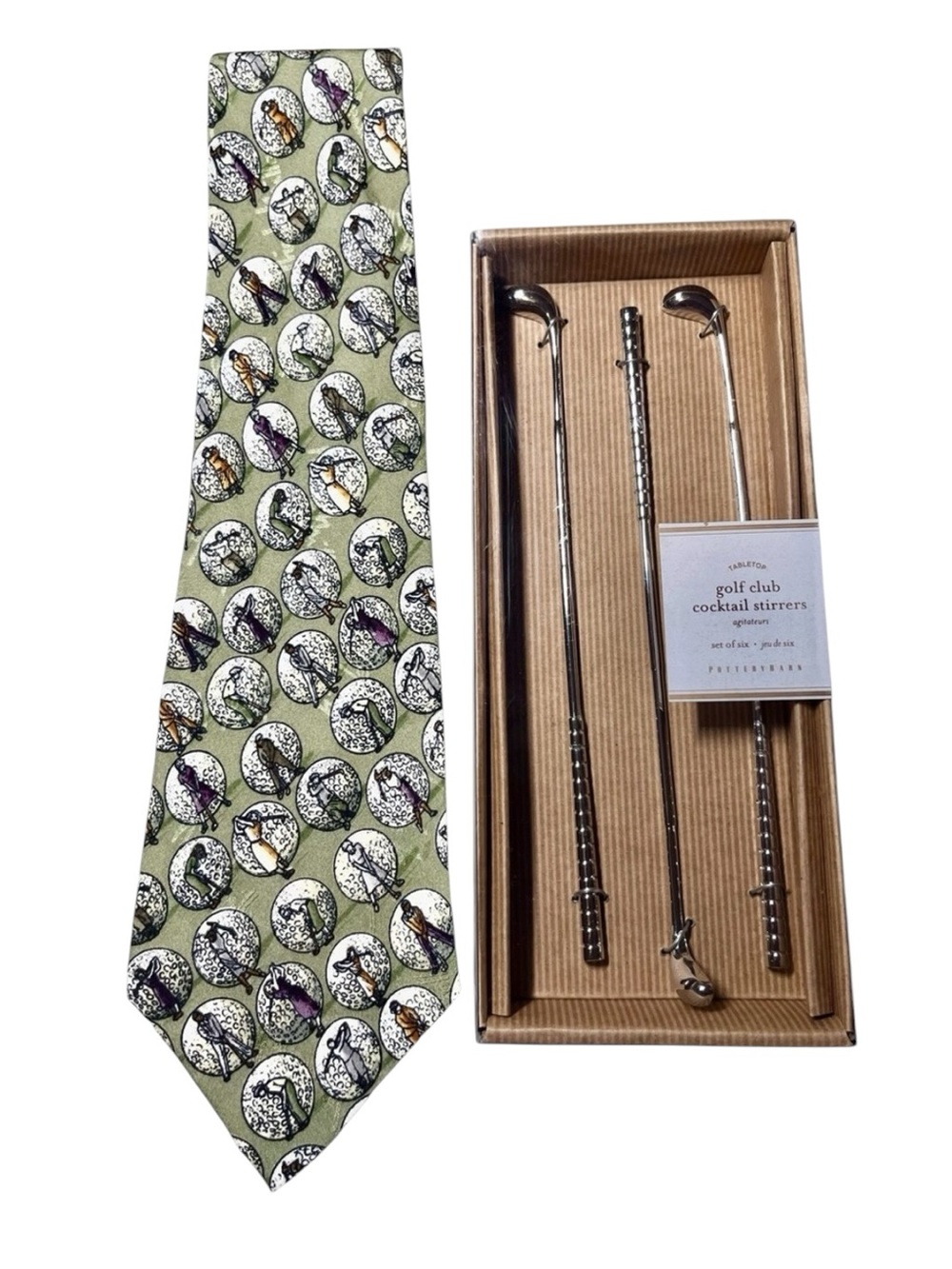 Golf Bundle-Nicole Miller Golf Tie/Pottery Barn Metal Golf Cocktail Stirrers